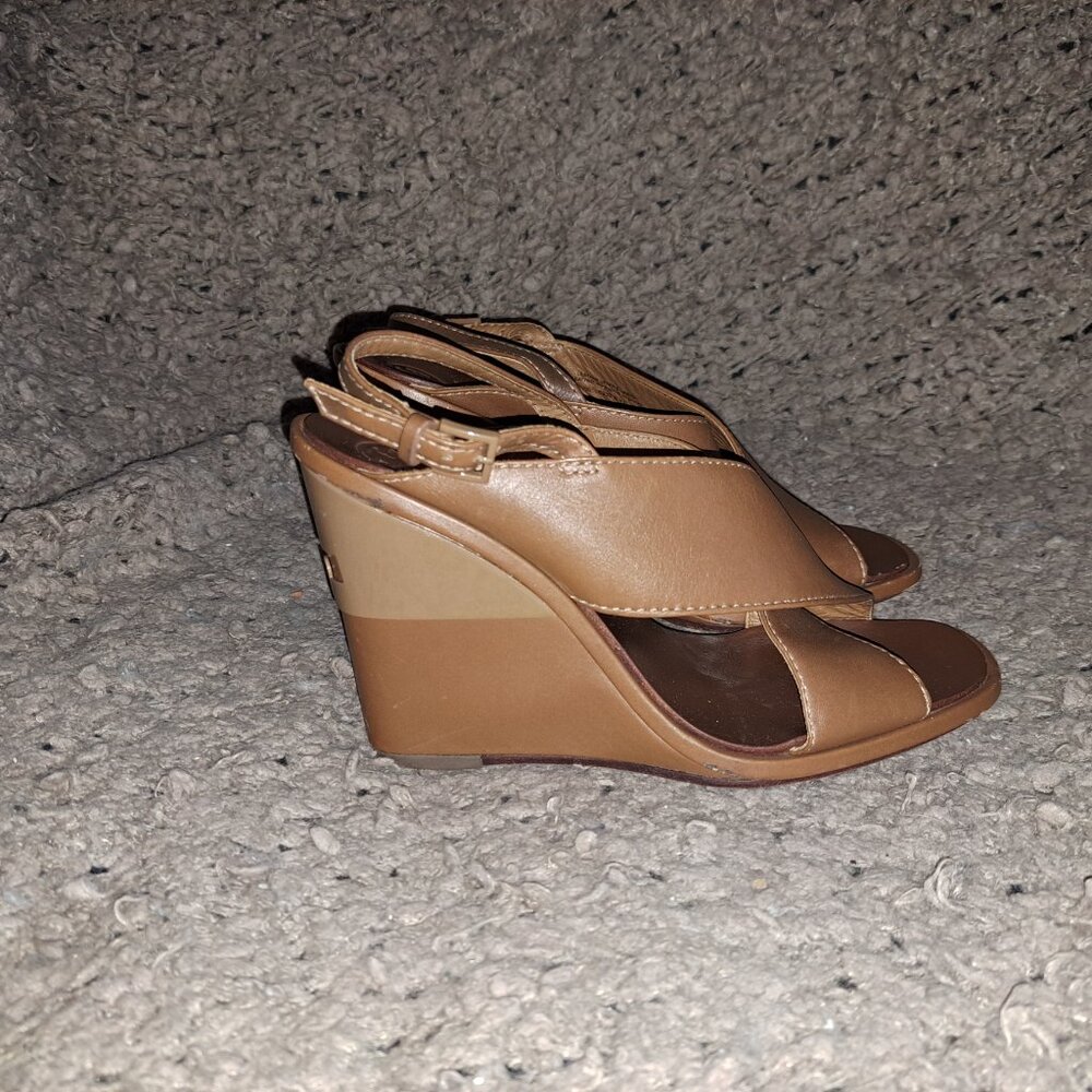TORY BURCH-Gabrielle-Brown Leather-CrissCross Strap Wedge Sandals-Sz 7-Excellent - Picture 5 of 8